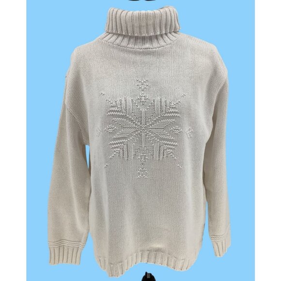 Unknown Sweaters - Vintage Ivory Turtleneck Pullover Sweater With Snowflake Knit Design Size M